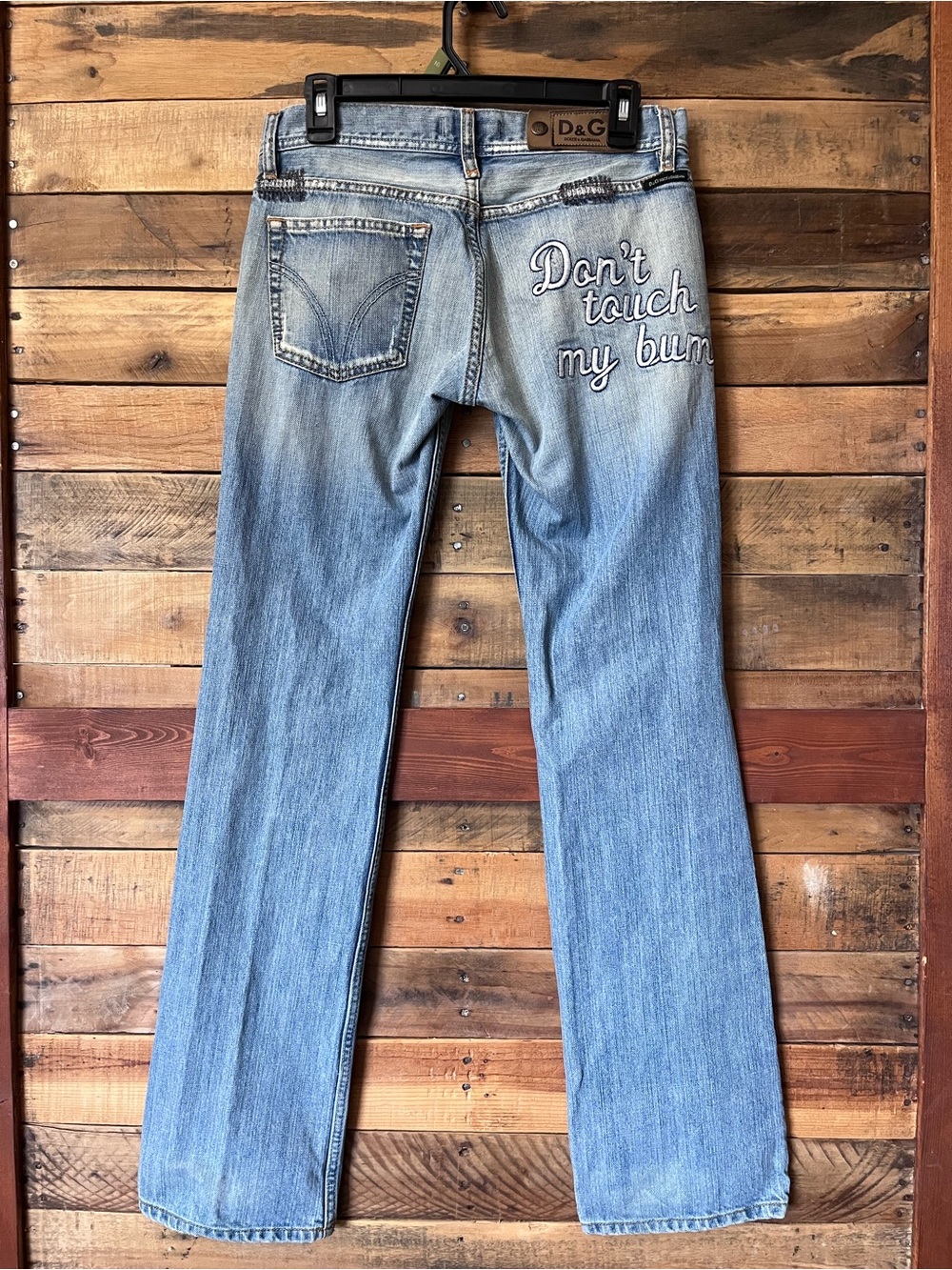 Vintage Y2K D&G "Don't touch my bum" Distressed Embroidered Jeans-Rare